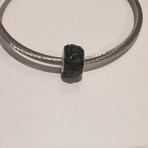 Silver Black with Black Rhinestones Charm for Pandora Style Bracelet - Picture 2 of 4